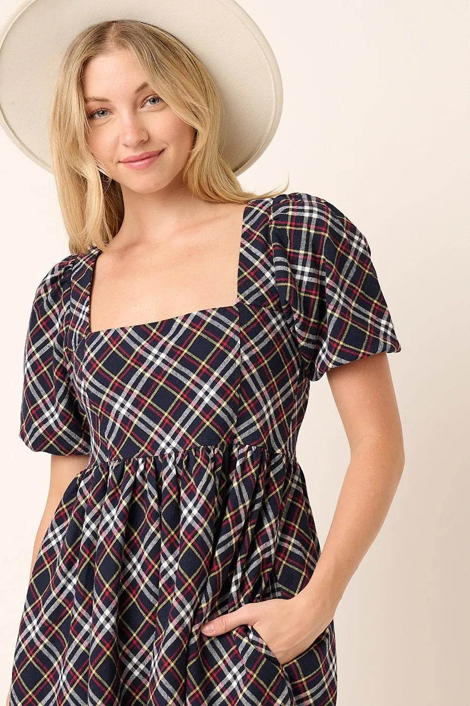 Mittoshop Checkered Print Puff Sleeve Babydoll Mini Dress - Shop Style & More | Fresh Looks, Everyday Deals & Free Shipping