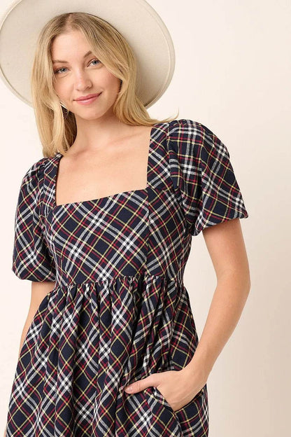 Mittoshop Checkered Print Puff Sleeve Babydoll Mini Dress - Shop Style & More | Fresh Looks, Everyday Deals & Free Shipping