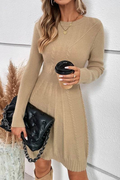 Knit Cross Strip Self Fit Solid Sweater Dress - Shop Style & More | Fresh Looks, Everyday Deals & Free Shipping