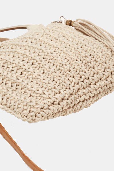 Fame Crochet Knit Convertible Tote Bag with Tassel Bags