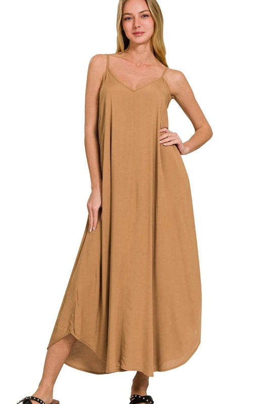 Zenana Woven Arc Hem Cami Dress With Flowy Pockets - Shop Style & More | Fresh Looks, Everyday Deals & Free Shipping