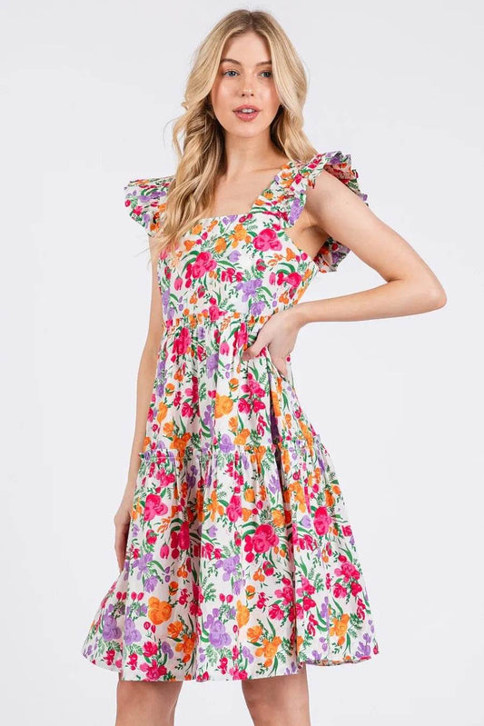 Mittoshop Flower Print Ruffle Shoulder A-line Mini Dress - Shop Style & More | Fresh Looks, Everyday Deals & Free Shipping