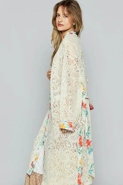 POL Floral Trim Lace Open Front Longline Cardigan - Shop Style & More | Fresh Looks, Everyday Deals & Free Shipping