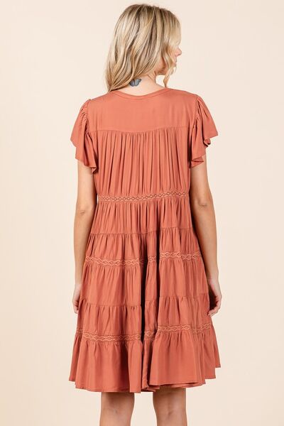 Mittoshop Lace Detail Ruffled Button Down Tiered Dress Casual Dresses