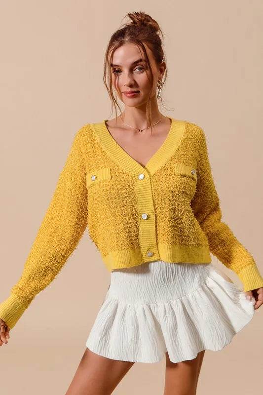 SO ME Frayed Tweed Knit Buttoned Front Cardigan - Shop Style & More | Fresh Looks, Everyday Deals & Free Shipping