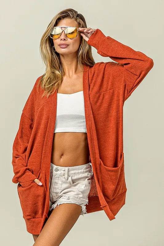 BiBi Open Front Drop Shoulder Cardigan with Pockets - Shop Style & More | Fresh Looks, Everyday Deals & Free Shipping