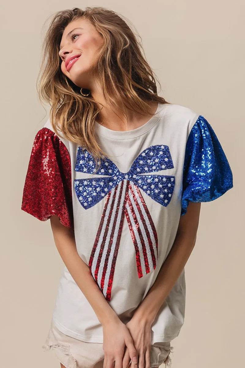 BiBi Sequin American Flag Bow Top - Shop Style & More | Fresh Looks, Everyday Deals & Free Shipping