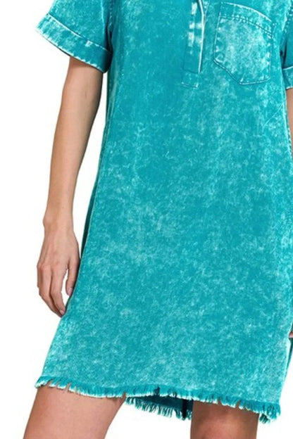 Zenana Tencel Mineral Washed Collared Shirts Dress - Shop Style & More | Fresh Looks, Everyday Deals & Free Shipping