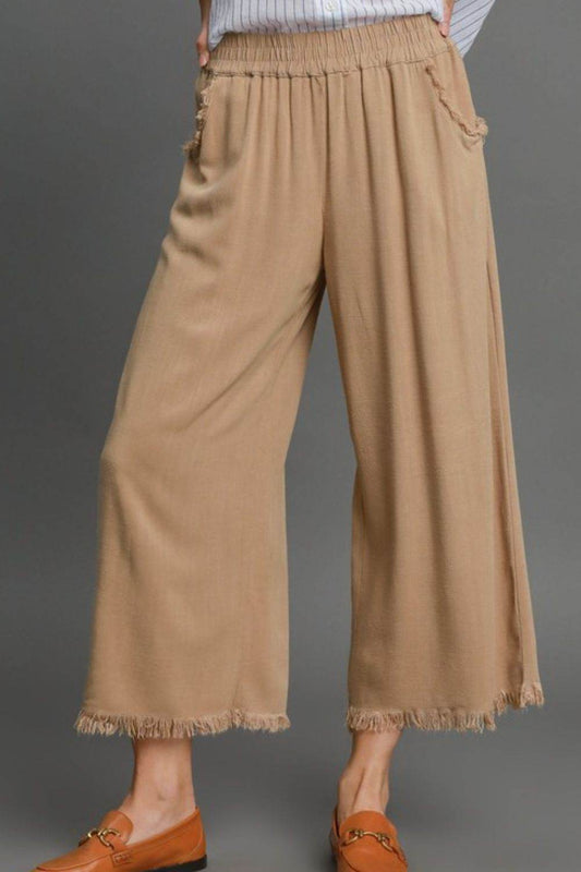 Umgee Full Size Linen Blend Elastic Waistband Wide Leg Pants Plus Size - Shop Style & More | Fresh Looks, Everyday Deals & Free Shipping