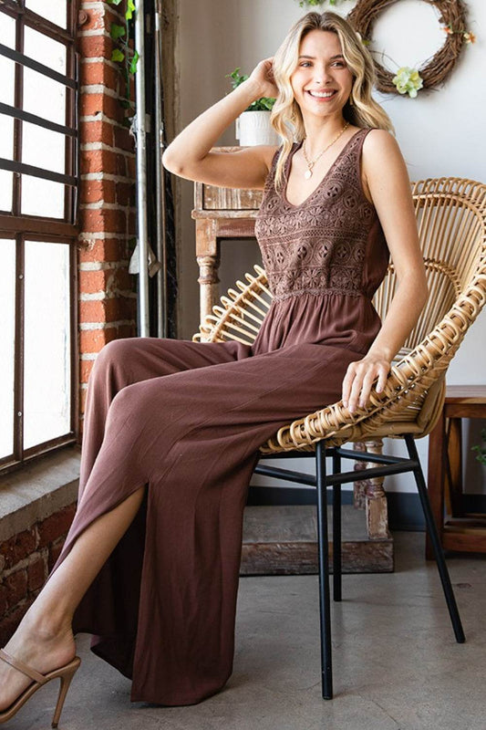 First Love Tie Back Sleeveless Slit Wide Leg Jumpsuit - Shop Style & More | Fresh Looks, Everyday Deals & Free Shipping