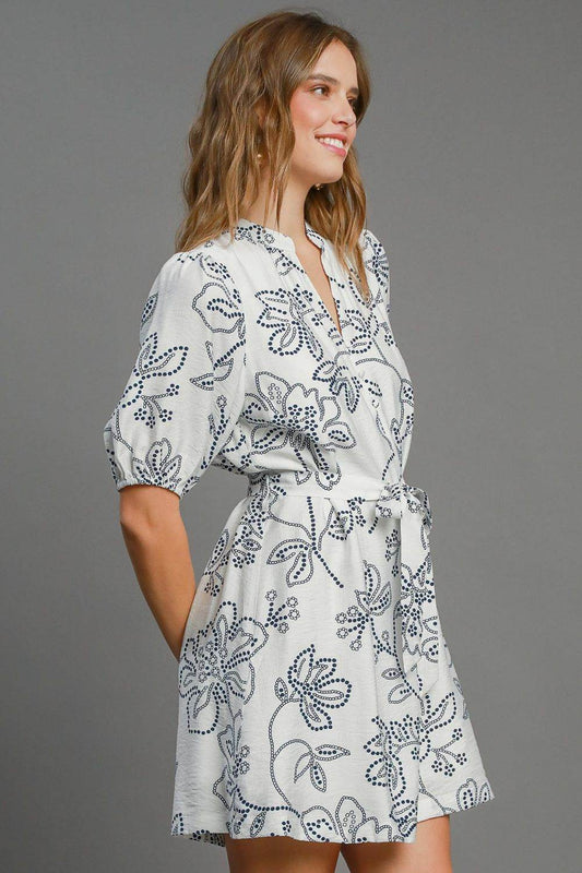 Umgee Full Size Floral Print Notched Puff Sleeve Mini Dress Plus Size - Shop Style & More | Fresh Looks, Everyday Deals & Free Shipping