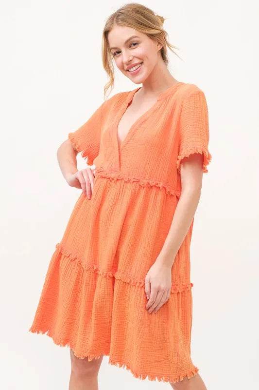 And The Why Washed Frayed Detail Tiered Dress - Shop Style & More | Fresh Looks, Everyday Deals & Free Shipping