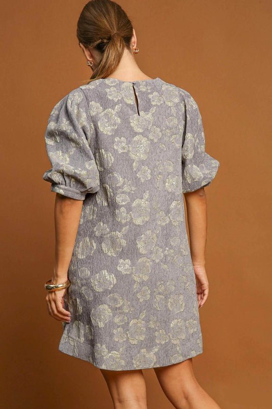 Umgee Floral Mini Dress with Jacquard Puff Sleeves - Shop Style & More | Fresh Looks, Everyday Deals & Free Shipping