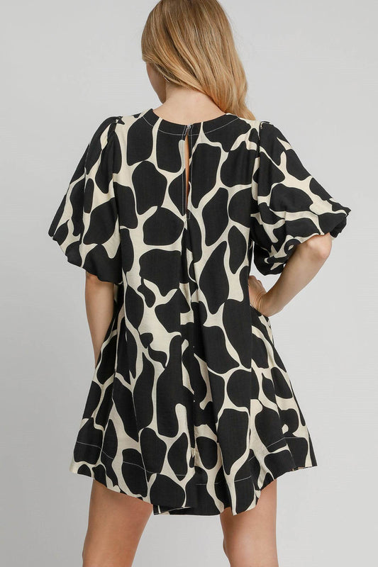 Umgee Full Size Two Tone Abstract Print Puff Sleeve Dress Plus Size - Shop Style & More | Fresh Looks, Everyday Deals & Free Shipping