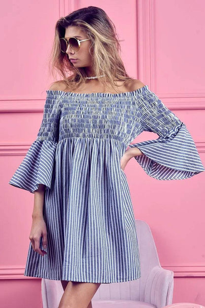 BiBi Smocked Off Shoulder Striped Dress - Shop Style & More | Fresh Looks, Everyday Deals & Free Shipping