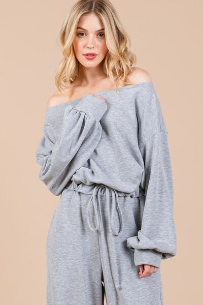 Ces Femme Boat Neck Long Sleeve Jumpsuit with Drawstring Detail Jumpsuits