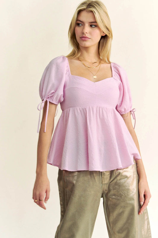 Davi & Dani Solid Elastic Peplum Puffed Sleeves Blouse - Shop Style & More | Fresh Looks, Everyday Deals & Free Shipping