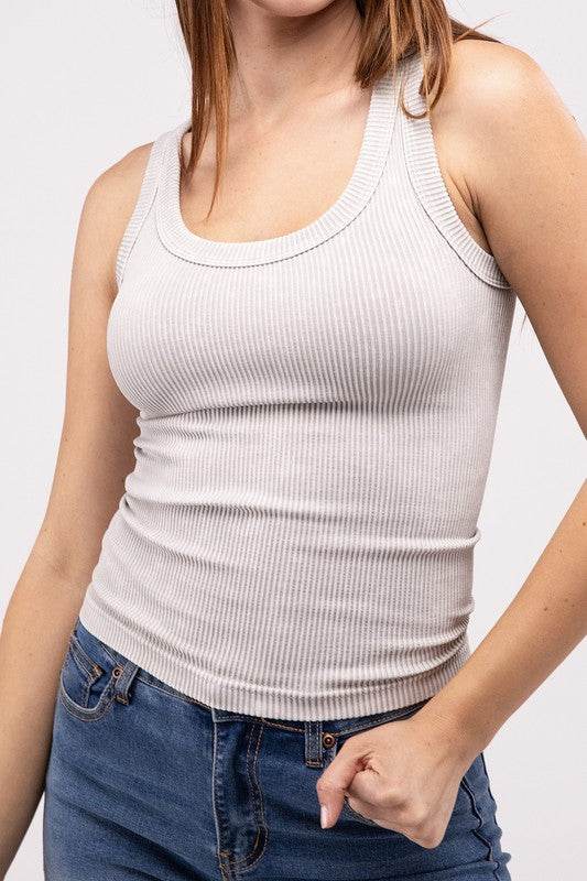 2-Way Neckline Washed Ribbed Cropped Tank Top - Shop Style & More | Fresh Looks, Everyday Deals & Free Shipping