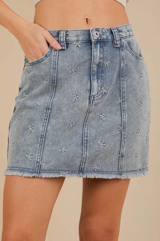 VERY J Bow Printed Casual Denim Mini Skirt - Shop Style & More | Fresh Looks, Everyday Deals & Free Shipping
