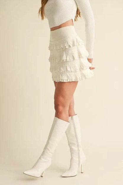 MABLE Ruffled Detail High Waist Knit Mini Skirt - Shop Style & More | Fresh Looks, Everyday Deals & Free Shipping