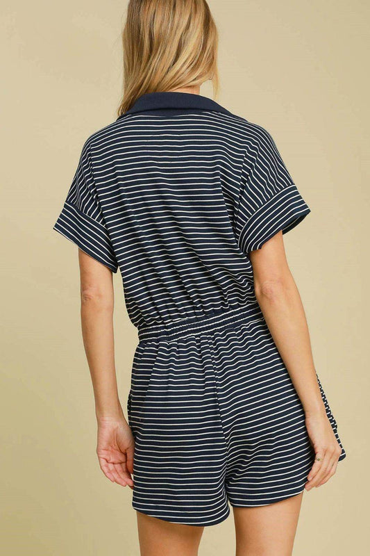 Umgee Full Size Half Zip Striped Romper Plus Size - Shop Style & More | Fresh Looks, Everyday Deals & Free Shipping