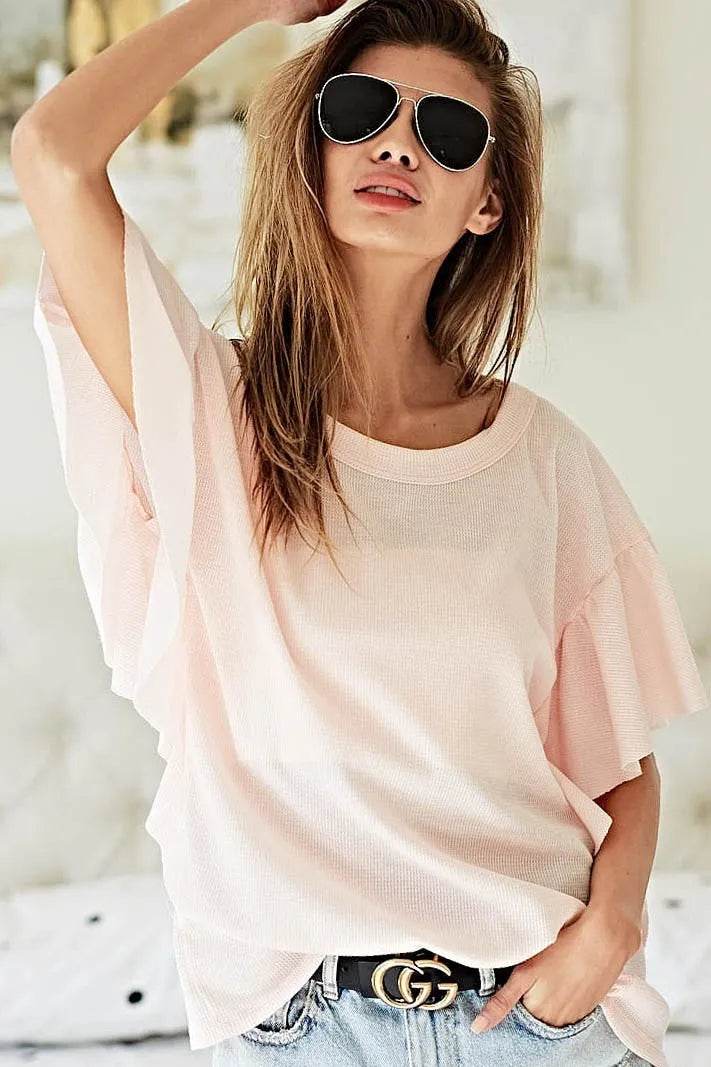 BiBi Thermal Knit with Ruffled Sleeve Top - Shop Style & More | Fresh Looks, Everyday Deals & Free Shipping