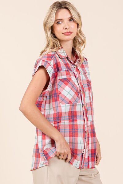 Mittoshop Mineral Wash Plaid Button Down Shirt Blouses