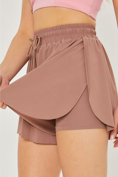 Love Tree Two In One Drawstring Active Shorts Taupe Sport Shorts