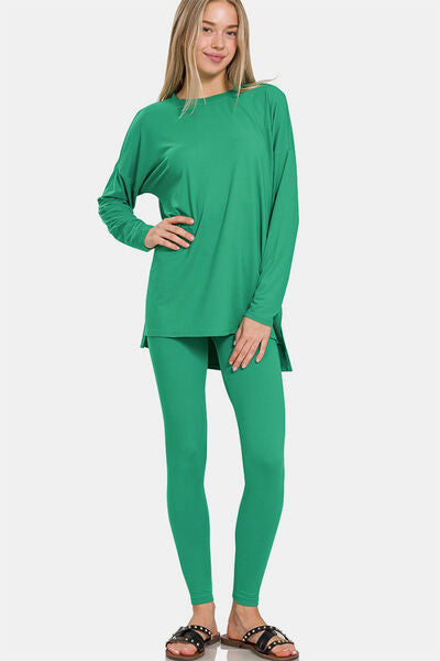 Zenana Full Size Brushed Microfiber Top and Leggings Lounge Set K Green Lounge Set