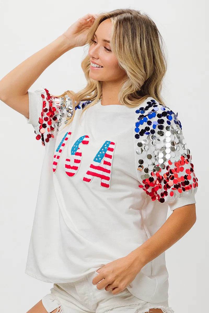 BiBi American Flag Theme Sequin Top - Shop Style & More | Fresh Looks, Everyday Deals & Free Shipping