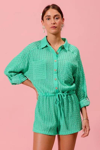SO ME Textured Knit Button Front Romper - Shop Style & More | Fresh Looks, Everyday Deals & Free Shipping