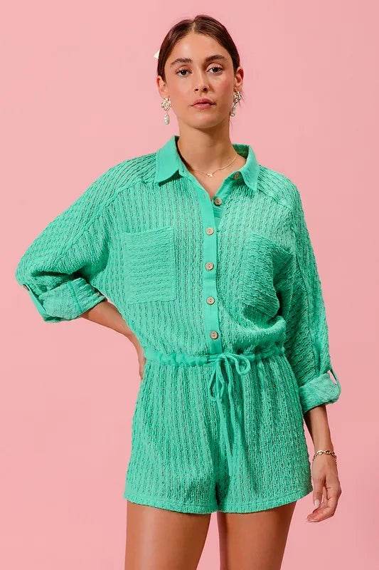 SO ME Textured Knit Button Front Romper - Shop Style & More | Fresh Looks, Everyday Deals & Free Shipping
