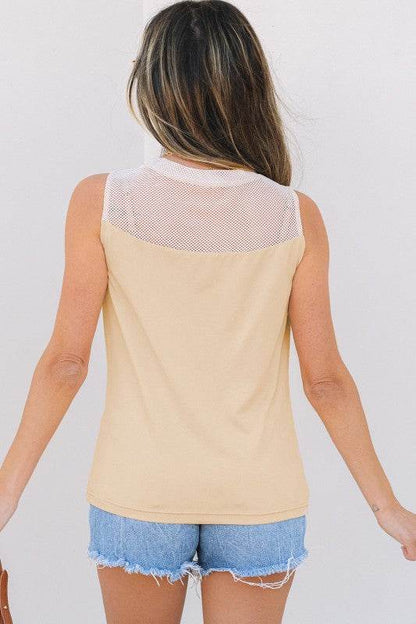 Milena Mesh Patchwork Crew Neck Tank Top - Shop Style & More | Fresh Looks, Everyday Deals & Free Shipping