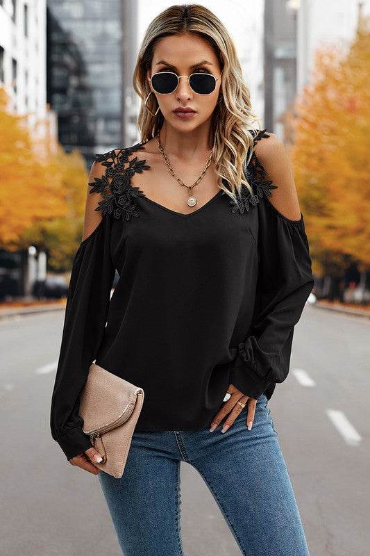 Contrast Low Back Lace Cold Shoulder Top - Shop Style & More | Fresh Looks, Everyday Deals & Free Shipping