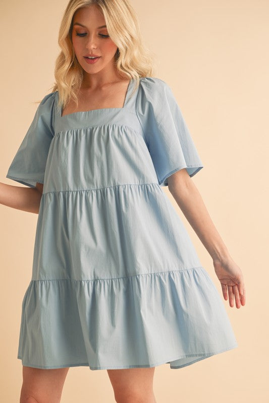 Aemi + Co Square Neck Half Sleeve Tiered Dress Casual Dresses