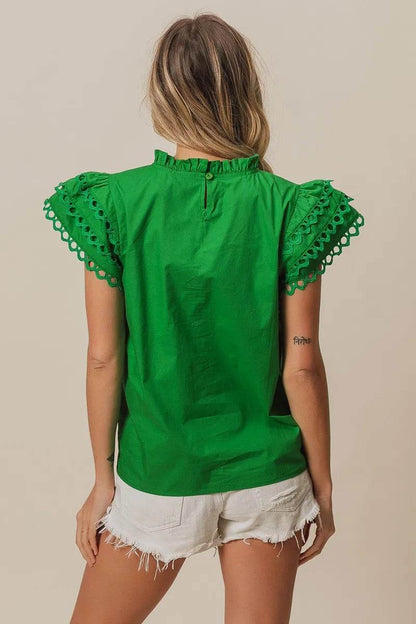 BiBi Solid Woven Circle Trim Ruffle Top - Shop Style & More | Fresh Looks, Everyday Deals & Free Shipping