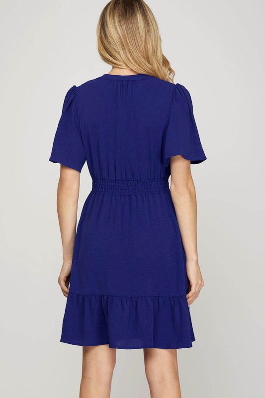 She + Sky Ruffled Hem Notched Flutter Sleeve Mini Dress - Shop Style & More | Fresh Looks, Everyday Deals & Free Shipping