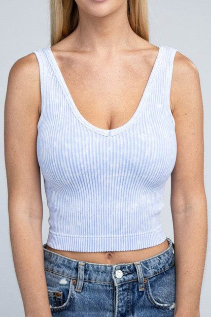 2-Way Neckline Washed Ribbed Cropped Tank Top - Shop Style & More | Fresh Looks, Everyday Deals & Free Shipping