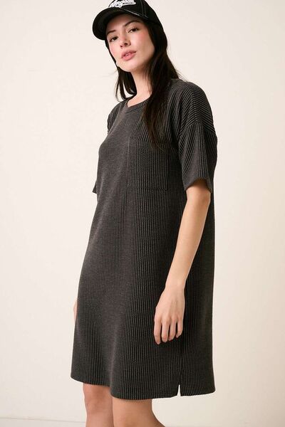 Mittoshop Urban Rib Knit Short Sleeve Tee Dress Casual Dresses