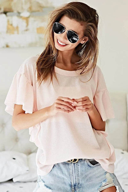 BiBi Thermal Knit with Ruffled Sleeve Top - Shop Style & More | Fresh Looks, Everyday Deals & Free Shipping