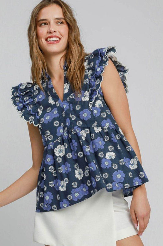 Umgee Full Size Floral Print Peplum Top Plus Size - Shop Style & More | Fresh Looks, Everyday Deals & Free Shipping