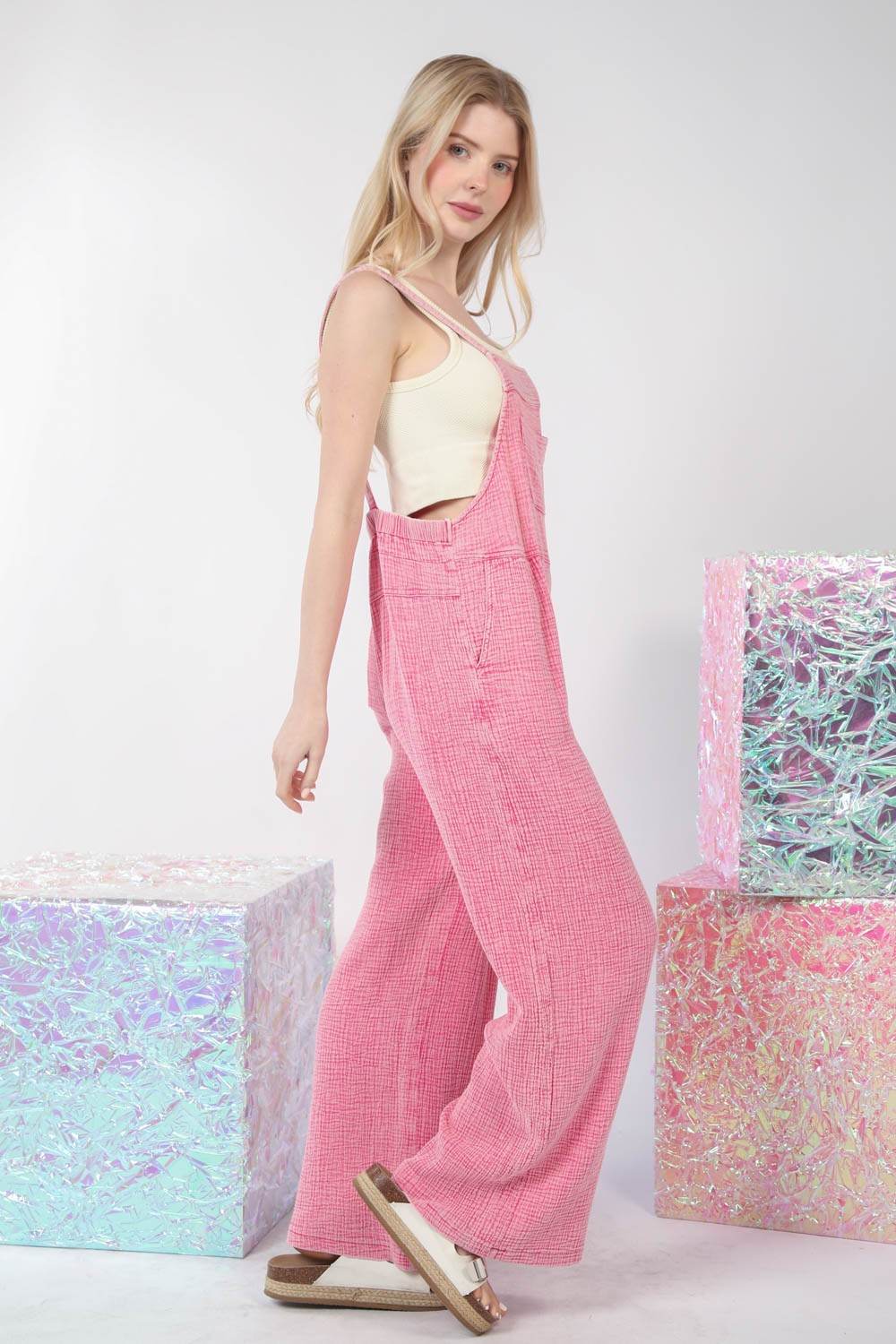 VERY J Texture Washed Wide Leg Overalls - Shop Style & More | Fresh Looks, Everyday Deals & Free Shipping