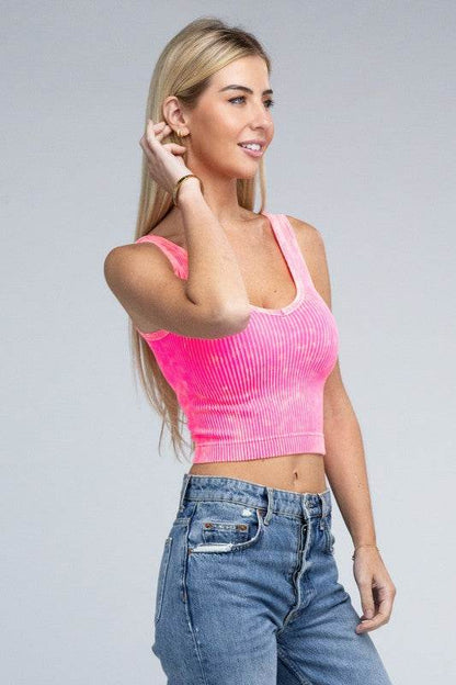 2-Way Neckline Washed Ribbed Cropped Tank Top - Shop Style & More | Fresh Looks, Everyday Deals & Free Shipping