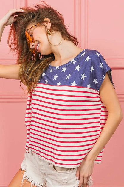 BiBi Star Rpinted with Stripe Combo Top - Shop Style & More | Fresh Looks, Everyday Deals & Free Shipping