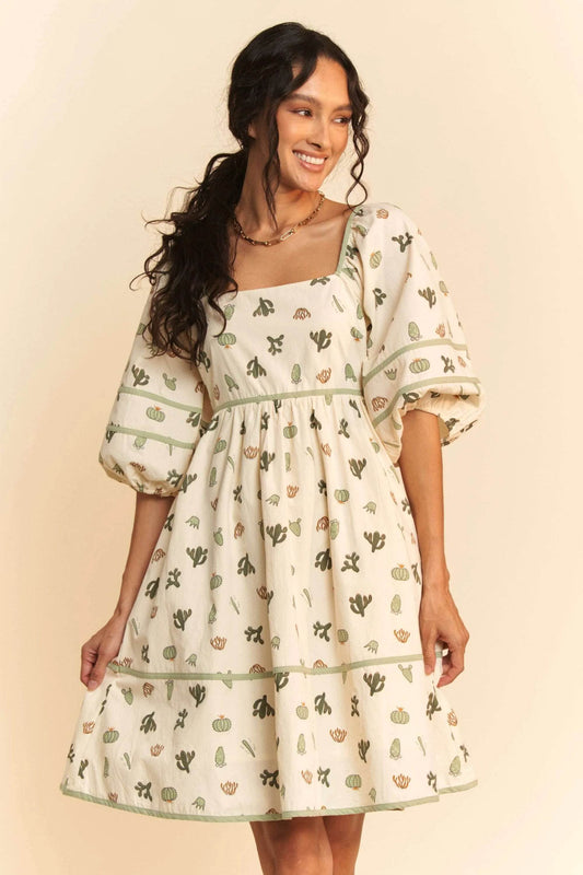 Davi & Dani Cactus Printed Poplin Contrast Piping Mini Dress - Shop Style & More | Fresh Looks, Everyday Deals & Free Shipping