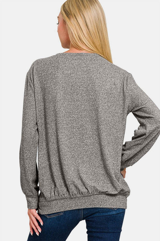 Zenana Full Size Melange Round Neck Top - Shop Style & More | Fresh Looks, Everyday Deals & Free Shipping