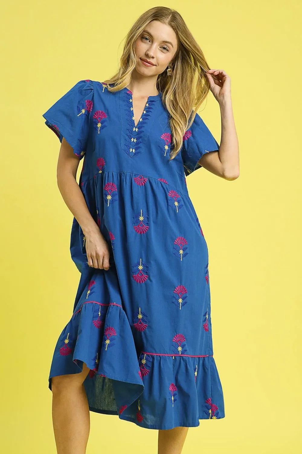 Umgee Embroidered Tiered Midi Dress Dresses - Casual Dresses