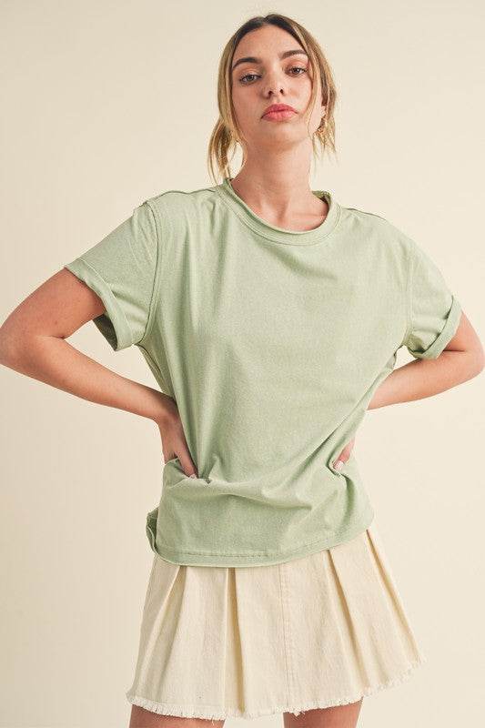 Aemi + Co Exposed Seam Round Neck Short Sleeve T-Shirt - Shop Style & More | Fresh Looks, Everyday Deals & Free Shipping