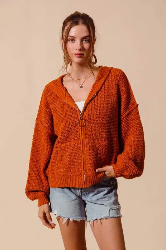 SO ME Front Zip Up Hooded Textured Cardigan - Shop Style & More | Fresh Looks, Everyday Deals & Free Shipping
