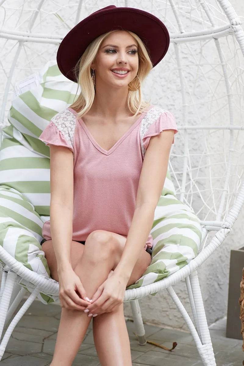 BiBi Viscose Rayon Slub Knit With Lace Yoke - Shop Style & More | Fresh Looks, Everyday Deals & Free Shipping